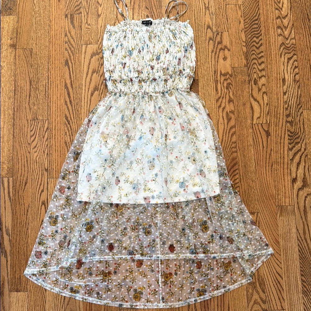 Floral Kids Dress with Sheer Overlay